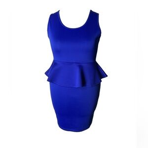Blue Peplum dress blue mini sleeveless dress fitted dress